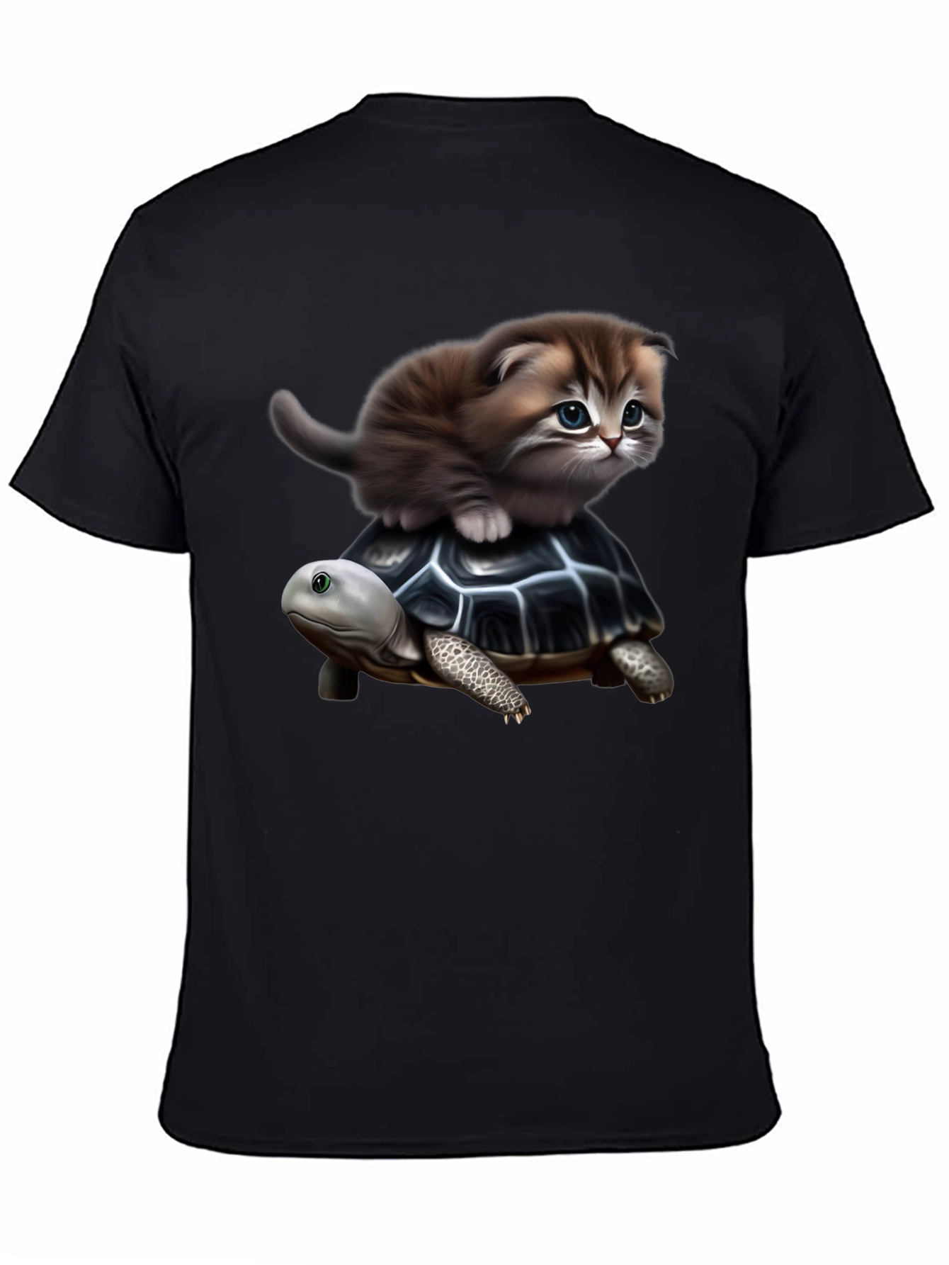 Kitten Riding Turtle Graphic T-Shirt