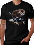 Kitten Riding Turtle Graphic T-Shirt