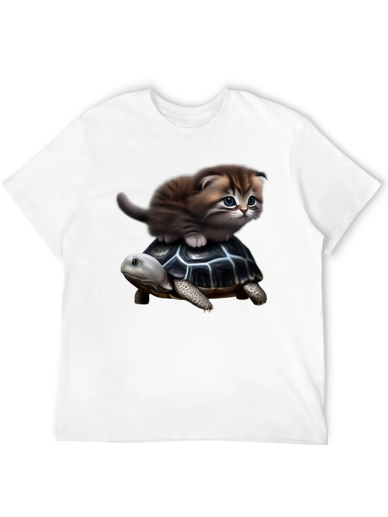 Kitten Riding Turtle Graphic T-Shirt