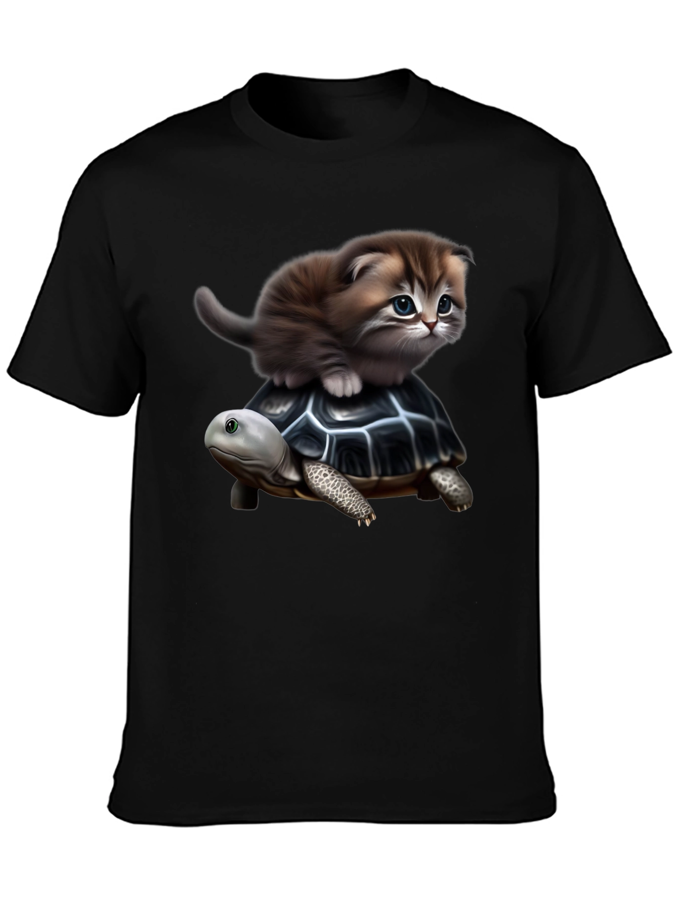 Kitten Riding Turtle Graphic T-Shirt