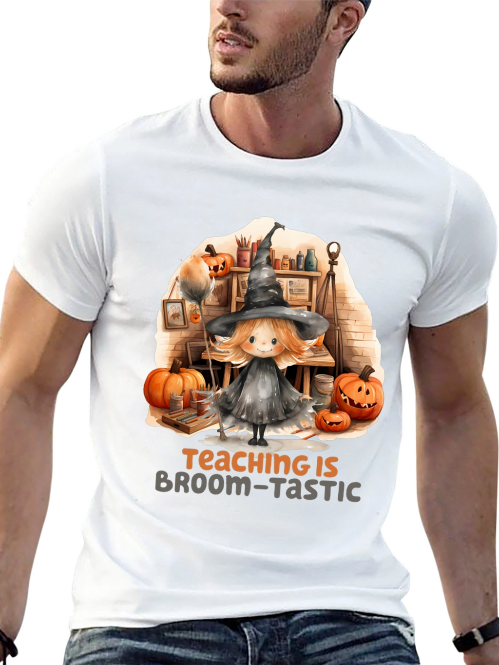Broom-Tastic Teacher Halloween Graphic Tee