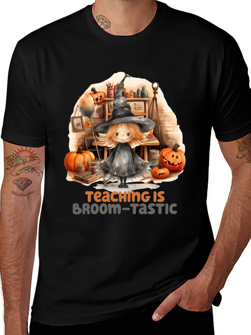 Broom-Tastic Teacher Halloween Graphic Tee