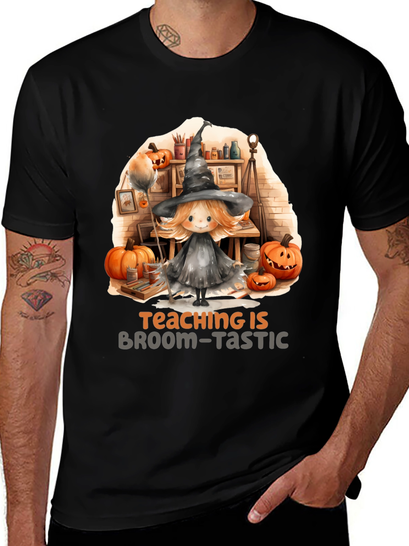 Broom-Tastic Teacher Halloween Graphic Tee