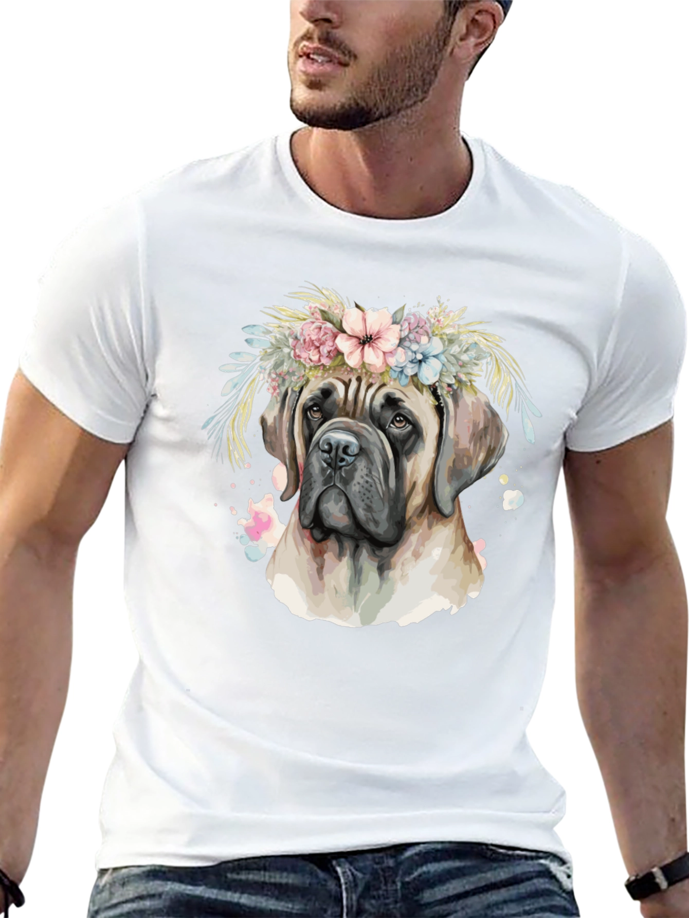Dog with Flower Crown T-Shirt - Artistic Design