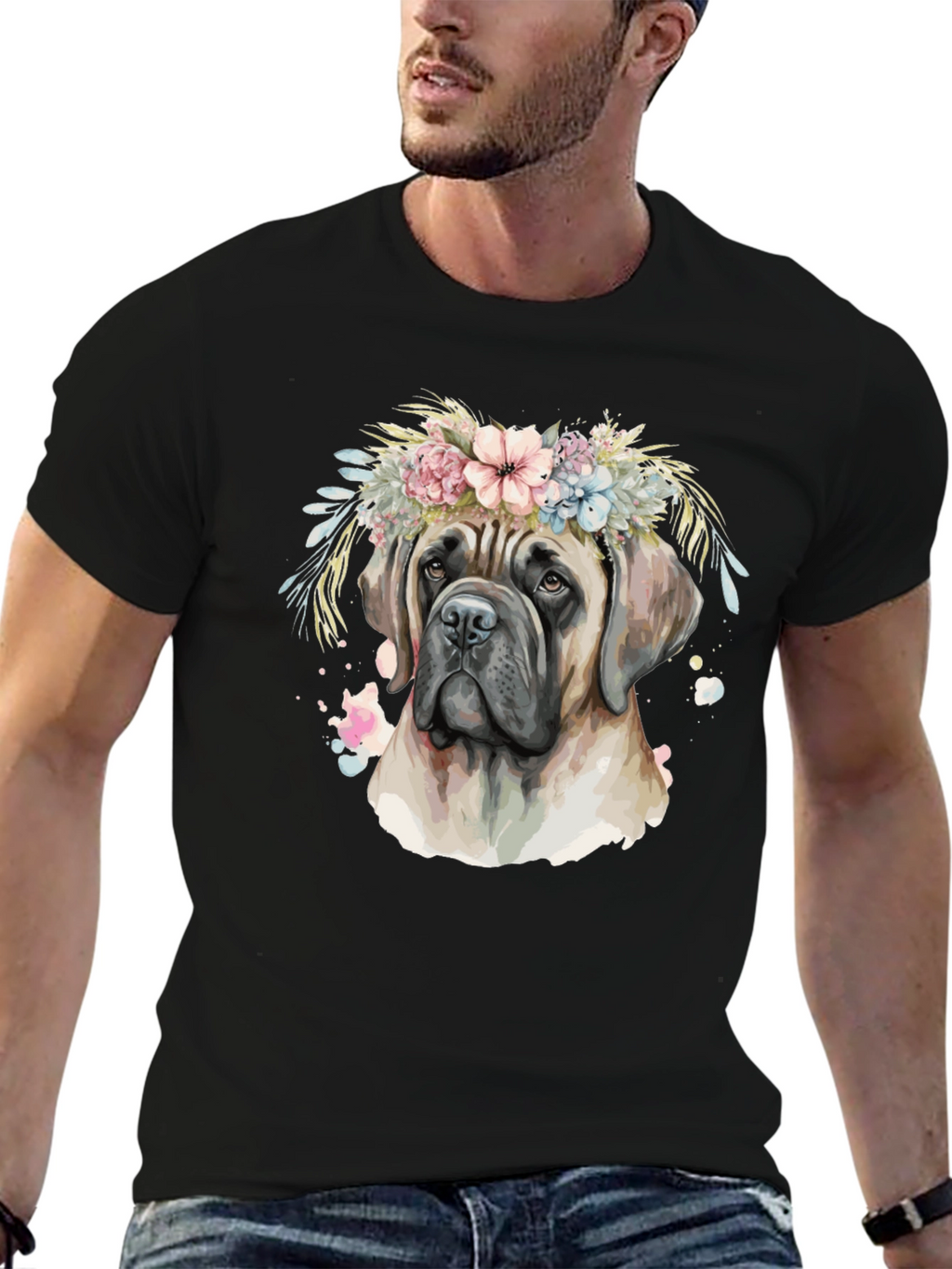 Dog with Flower Crown T-Shirt - Artistic Design