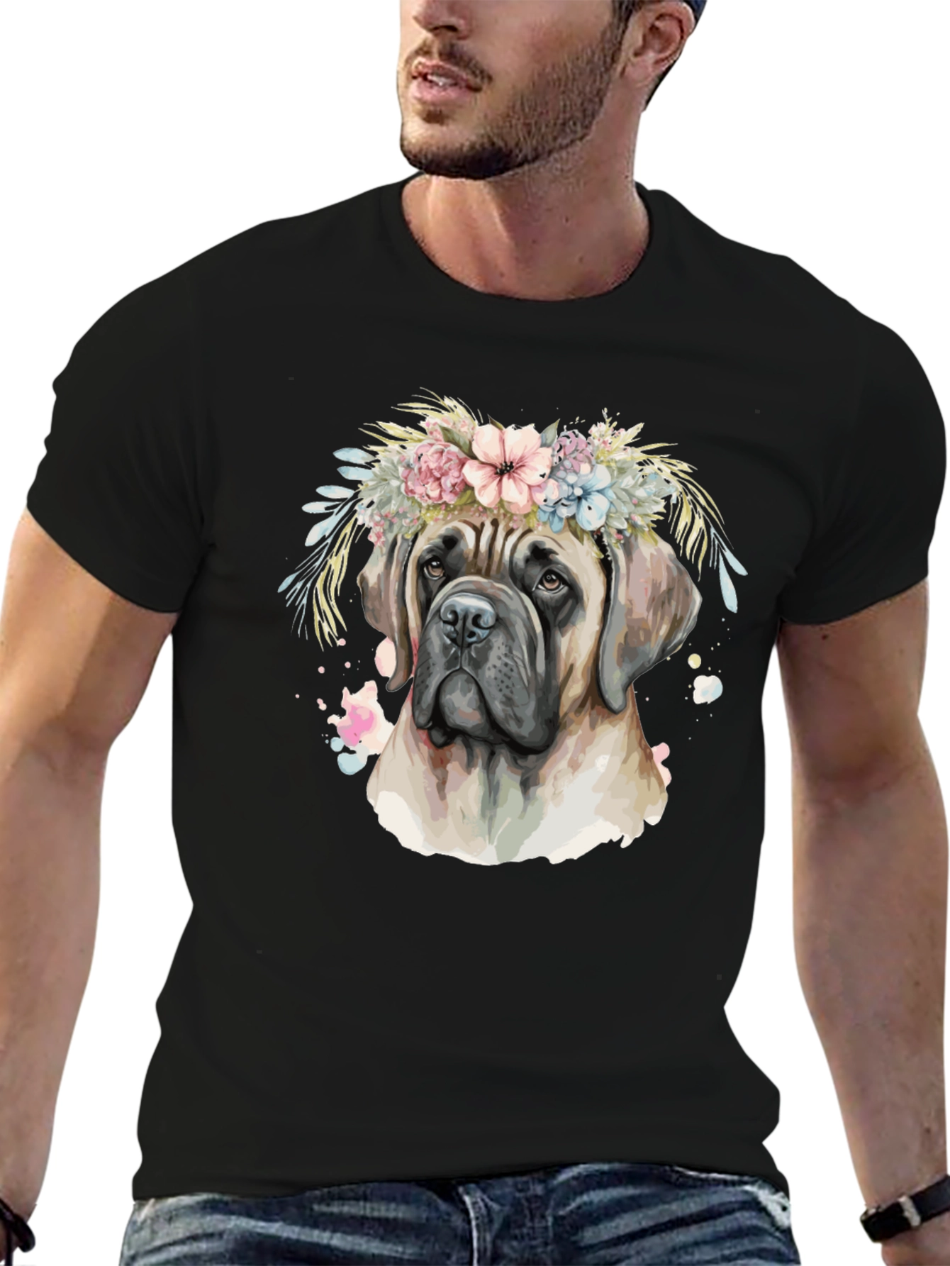 Dog with Flower Crown T-Shirt - Artistic Design