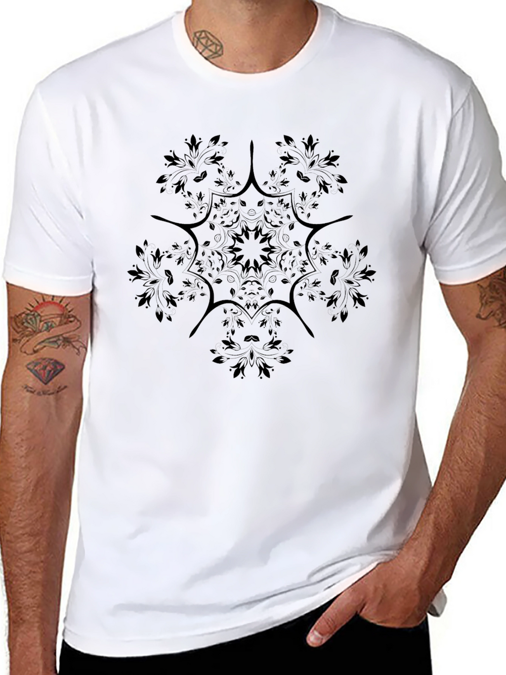 Mens Black Graphic Mandala T-Shirt