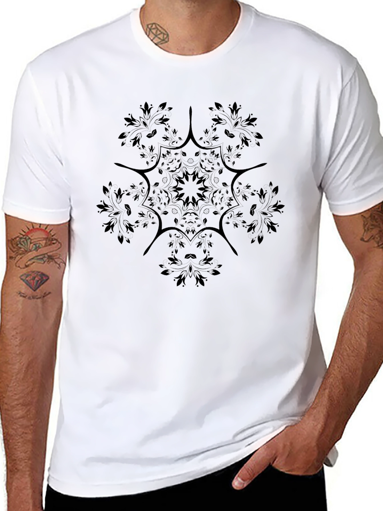 Mens Black Graphic Mandala T-Shirt