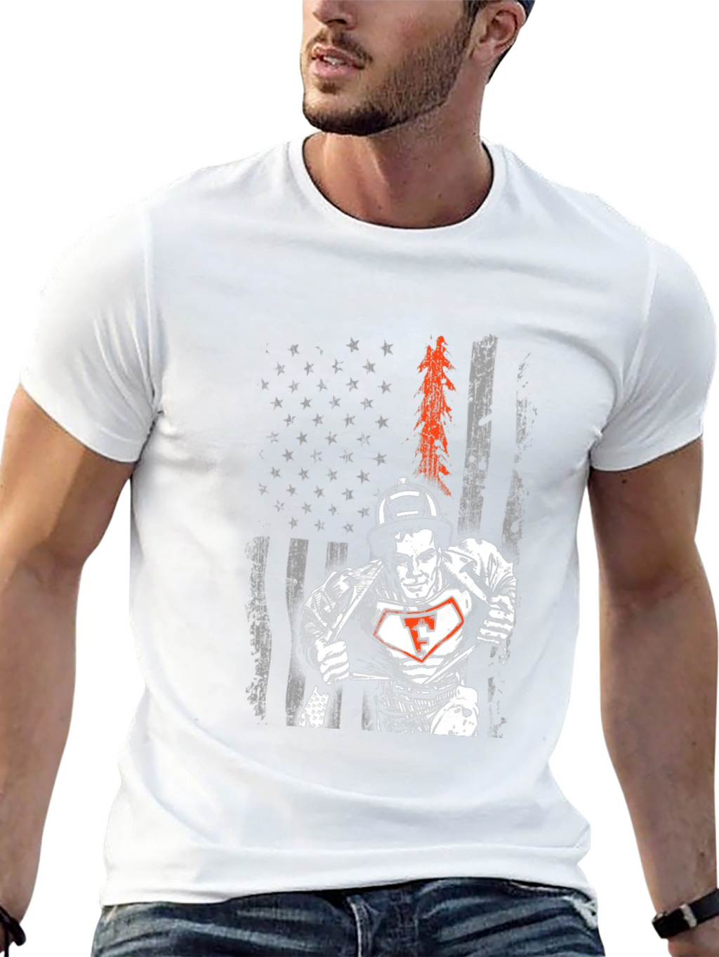 Firefighter American Flag Graphic T-Shirt