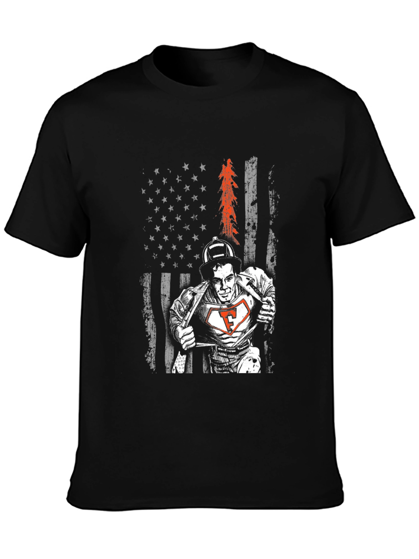 Firefighter American Flag Graphic T-Shirt