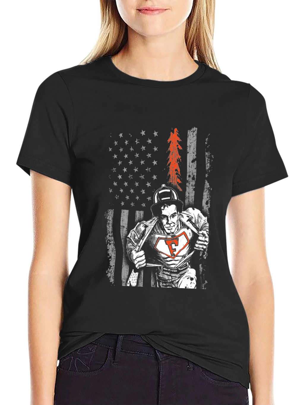 Firefighter American Flag Graphic T-Shirt