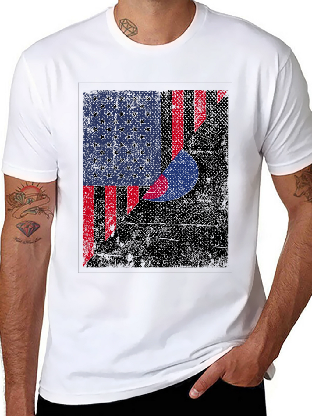 USA Korea Flag Graphic T-Shirt