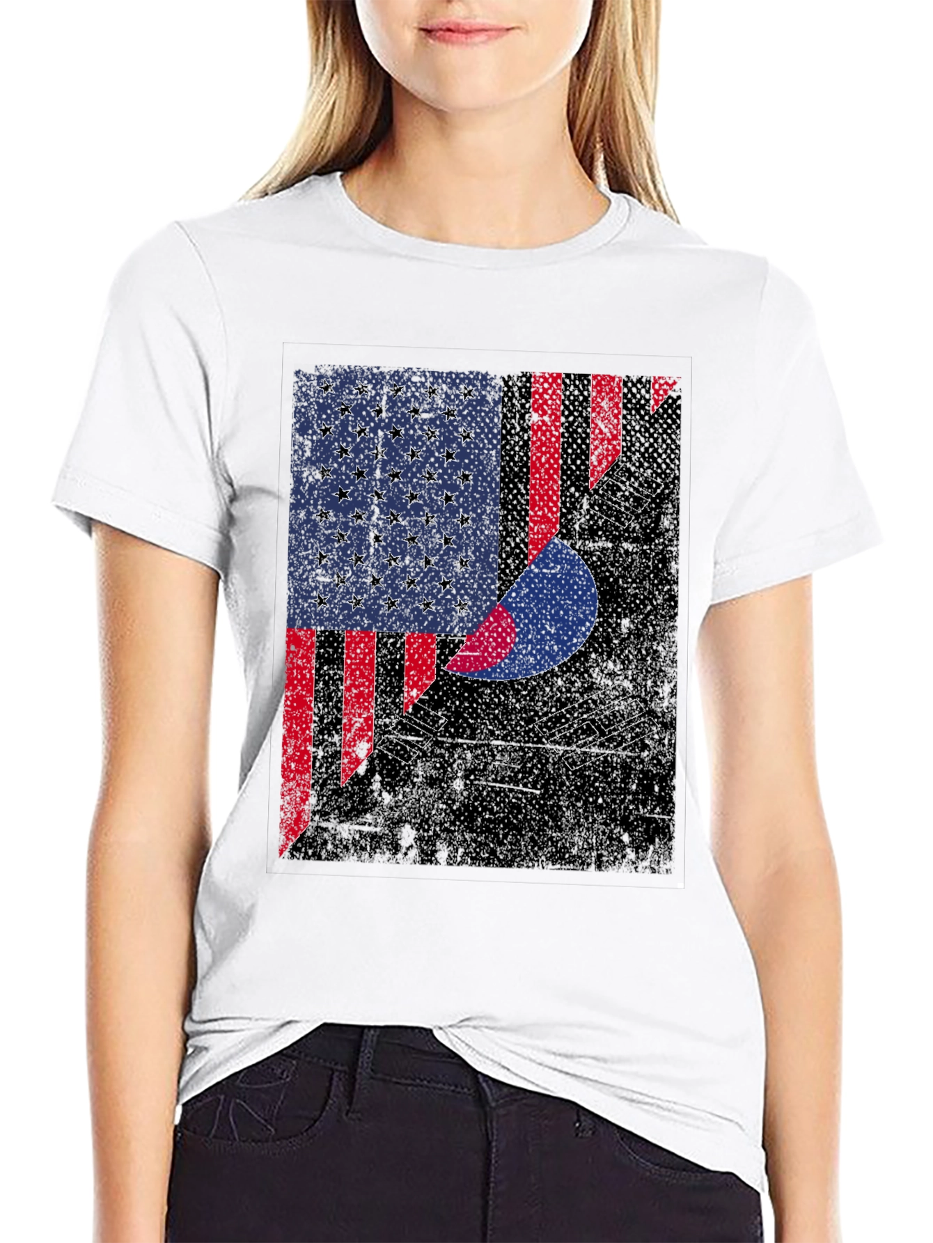 USA Korea Flag Graphic T-Shirt