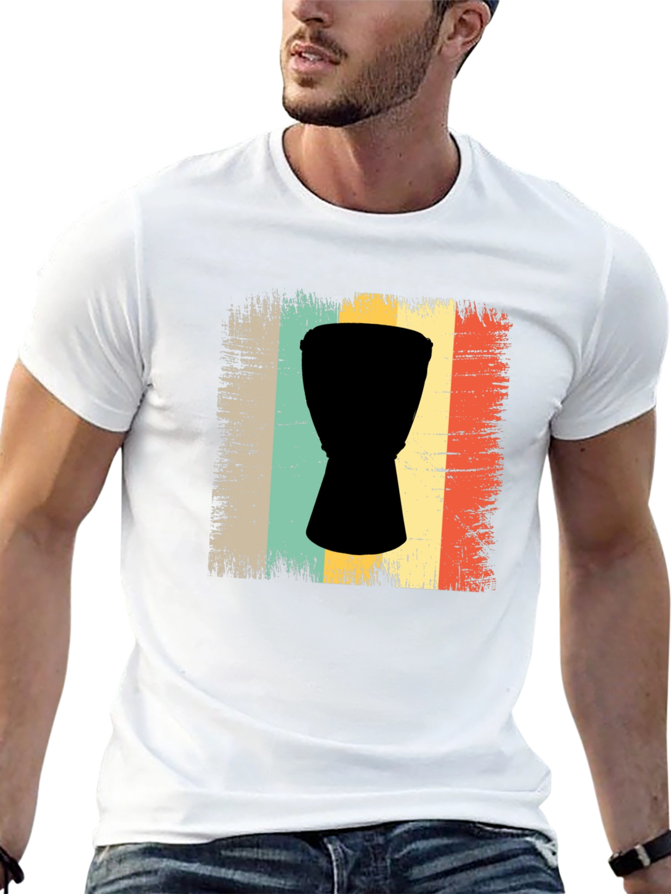 Retro Drum Graphic Tee - Vintage Style Djembe Shirt
