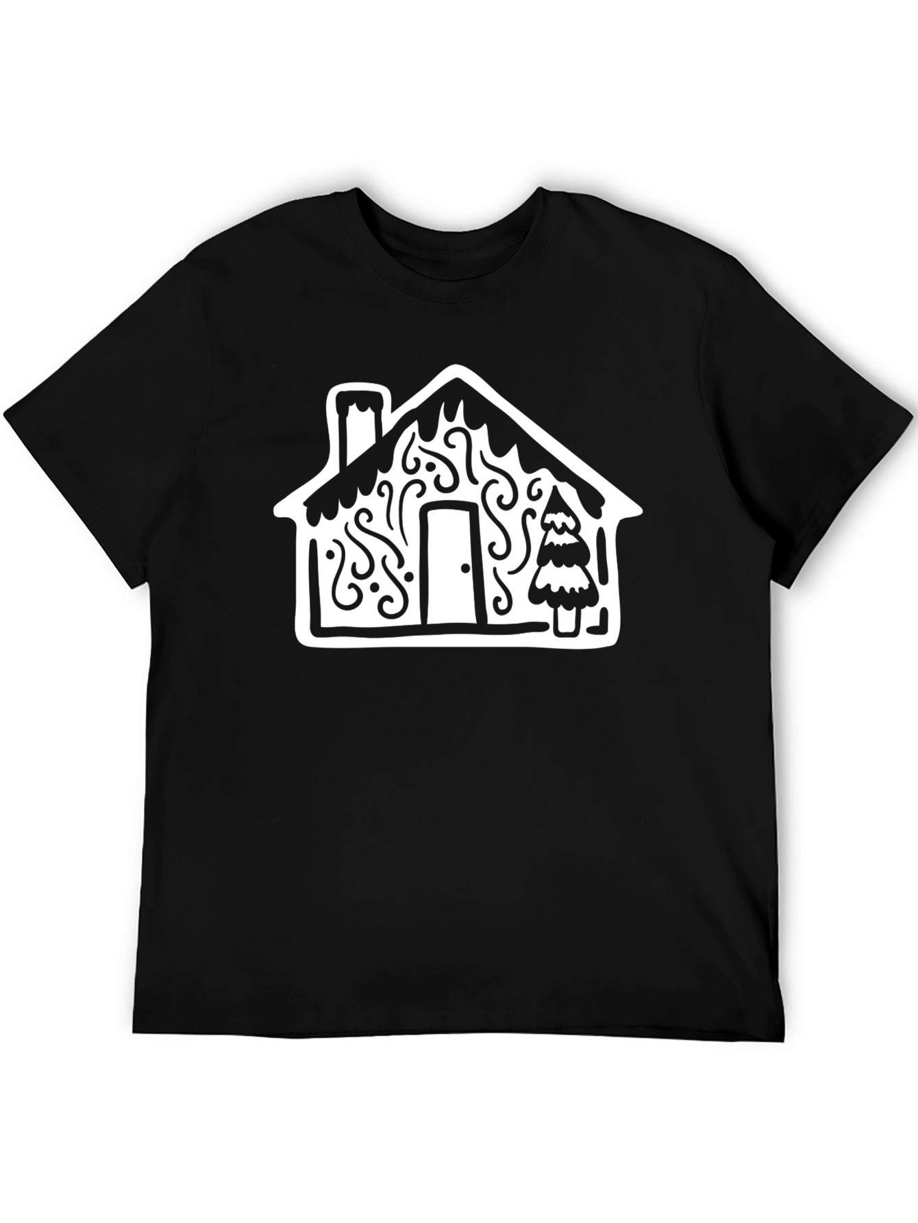 Festive House Graphic Tee - Black Cotton Blend