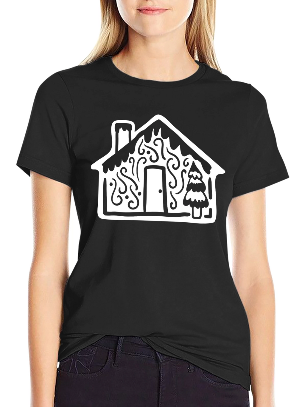 Festive House Graphic Tee - Black Cotton Blend