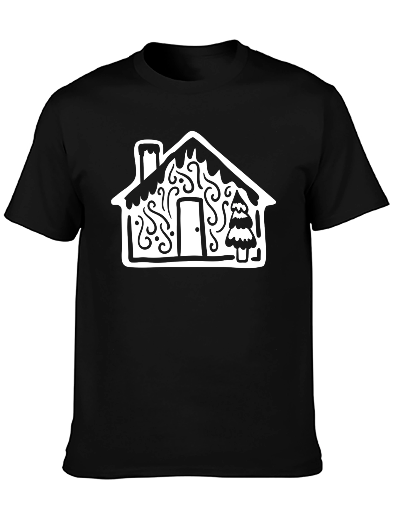 Festive House Graphic Tee - Black Cotton Blend