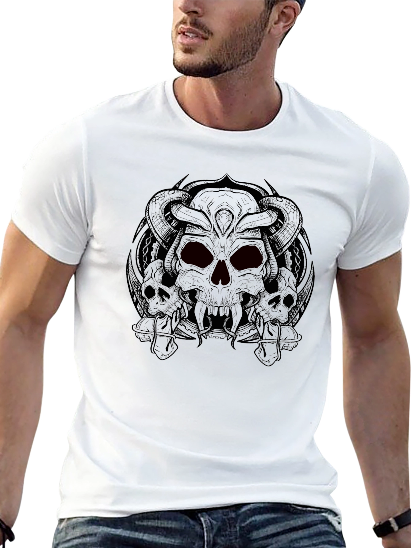 Skull Graphic Print Crew Neck T-Shirt