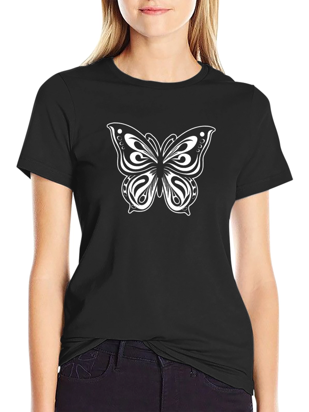Black T-Shirt with Butterfly Graphic Print