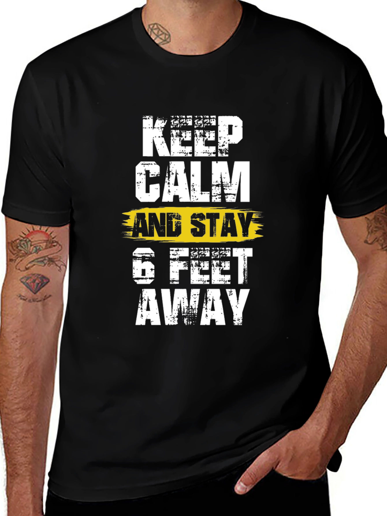 Keep Calm & Stay 6 Feet Away Black T-Shirt
