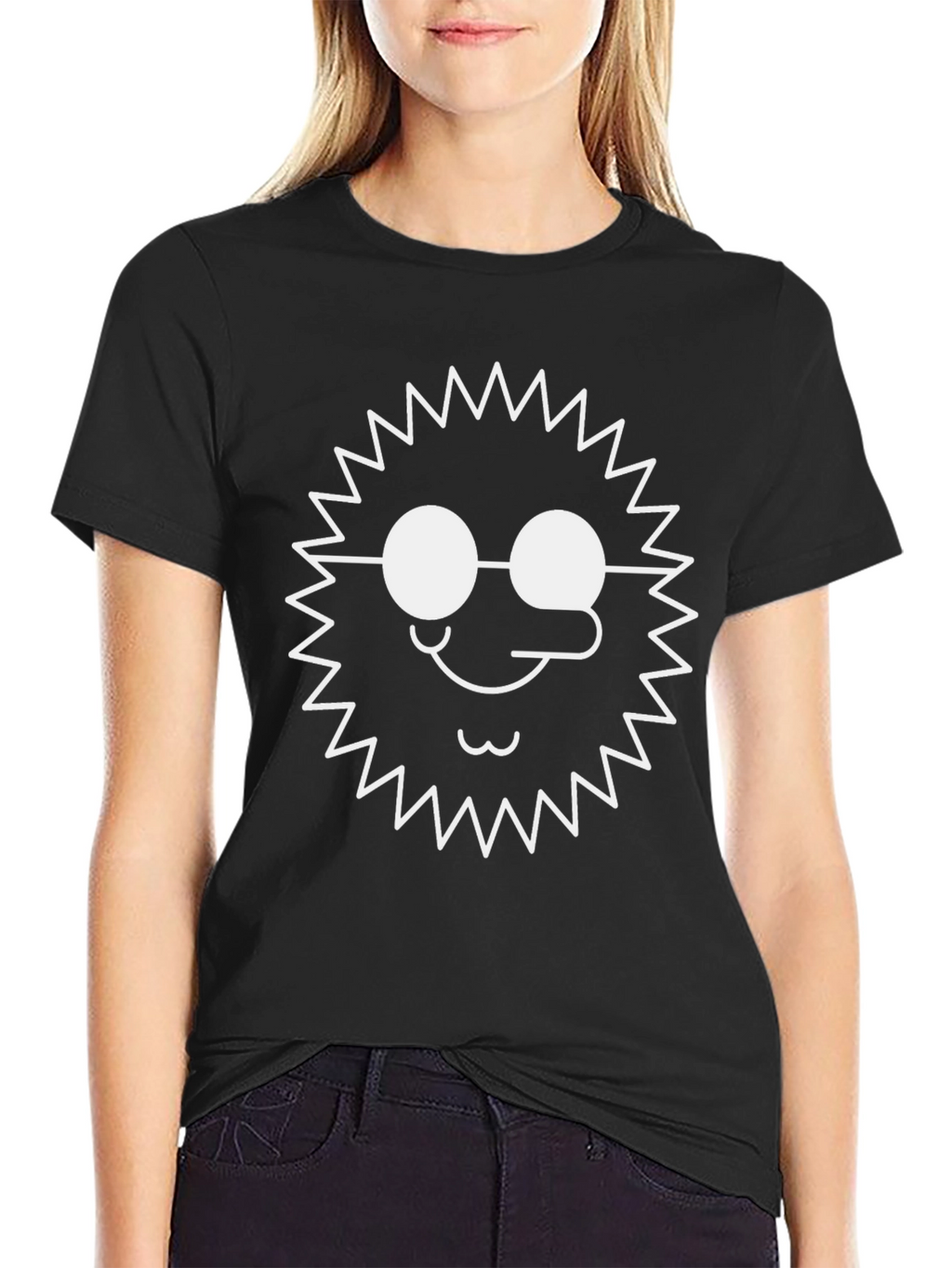 Funny Graphic T-Shirt - Sun with Glasses - Black