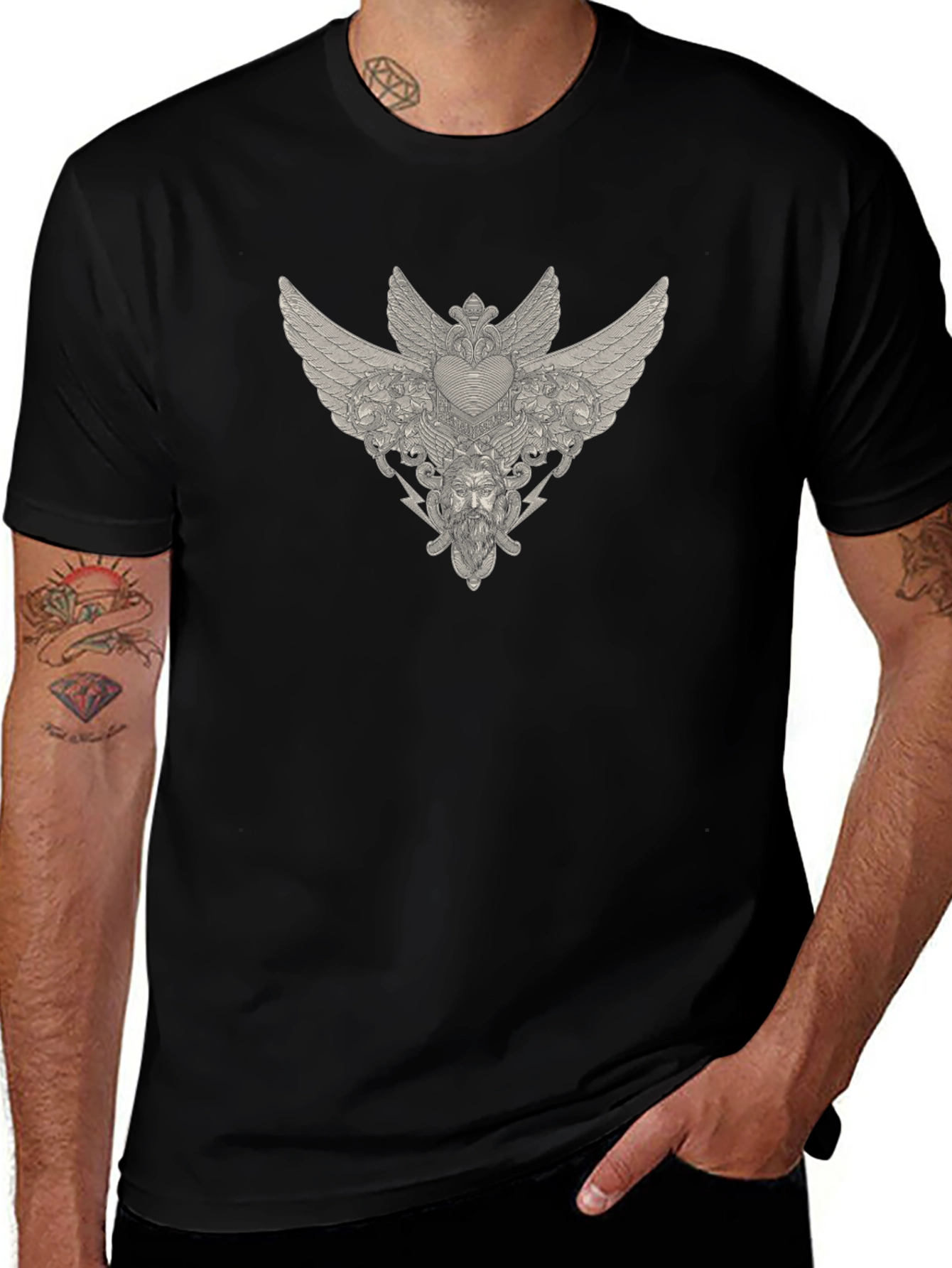Winged Heart Graphic Print Tee - Stylish Black T-Shirt