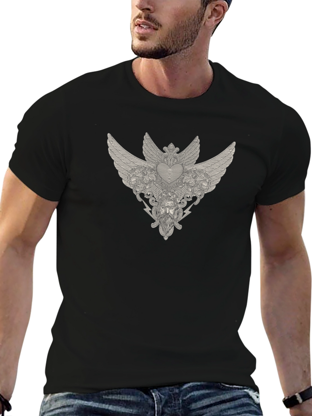 Winged Heart Graphic Print Tee - Stylish Black T-Shirt
