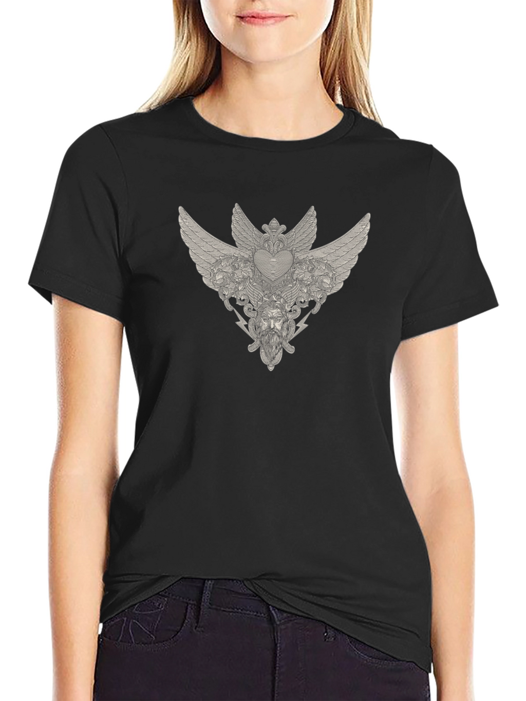 Winged Heart Graphic Print Tee - Stylish Black T-Shirt