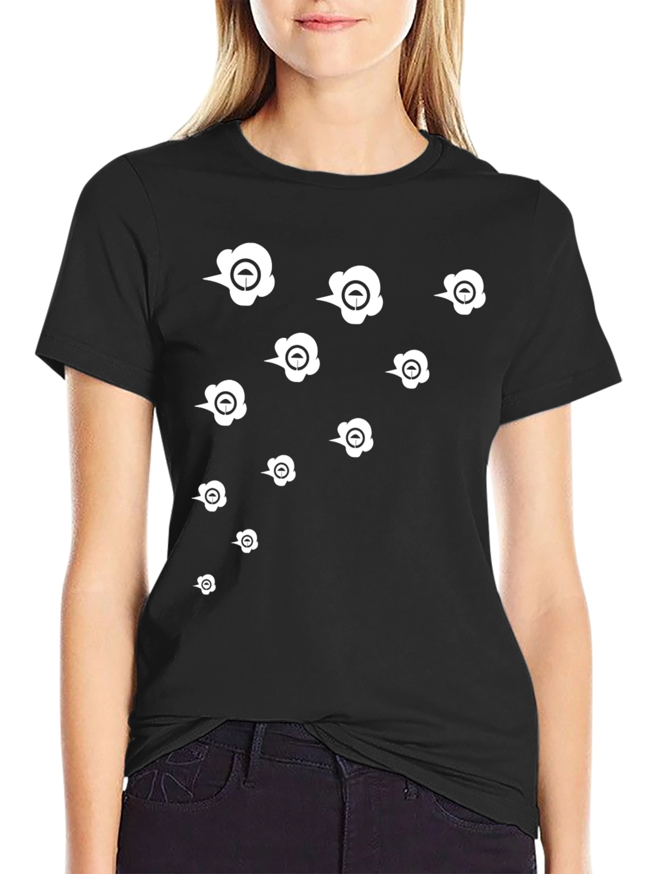 Stylish Black Graphic Tee with White Umbrella Design