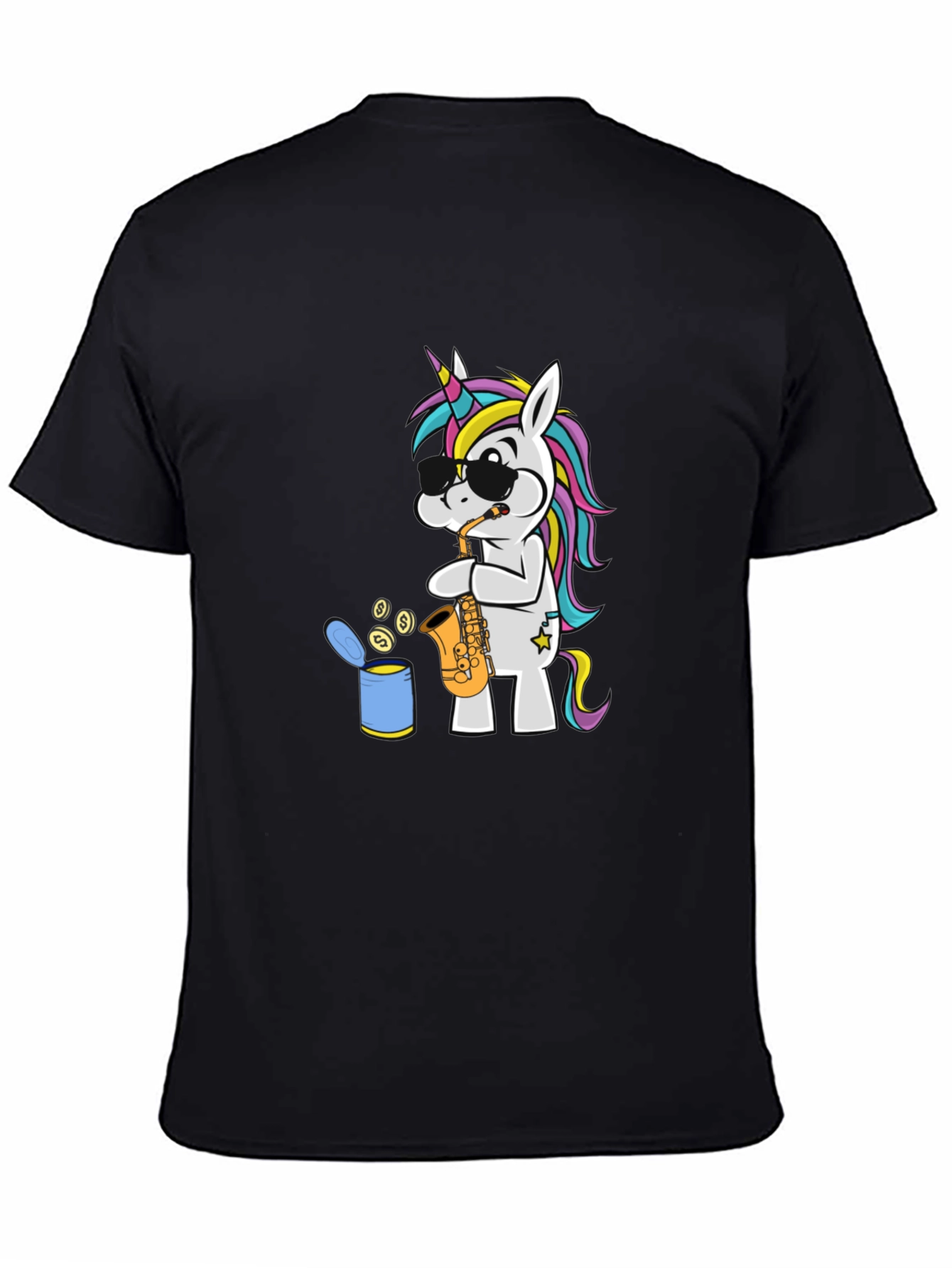 Unicorn Sax Player Graphic T-Shirt - Black Cotton Tee