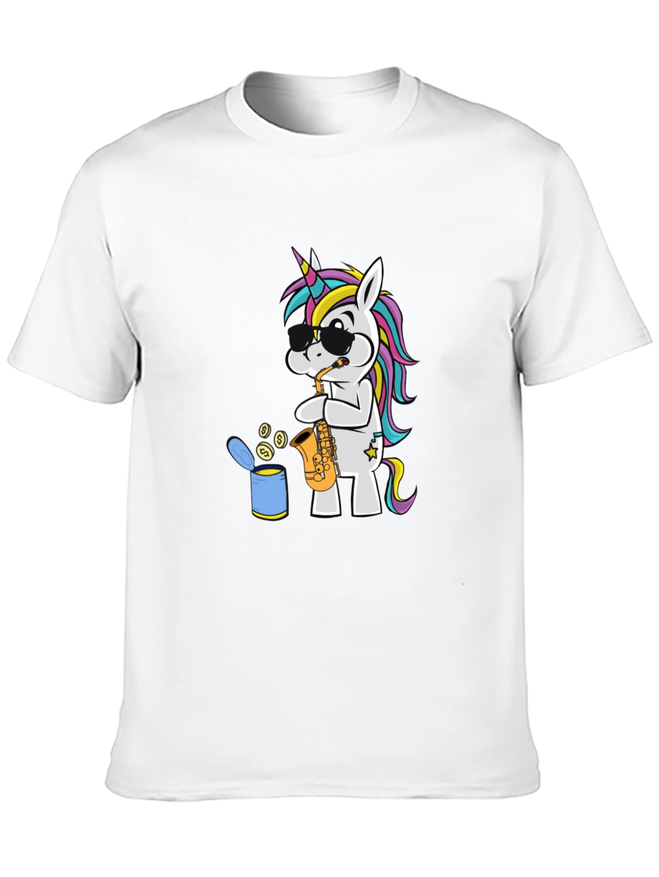 Unicorn Sax Player Graphic T-Shirt - Black Cotton Tee