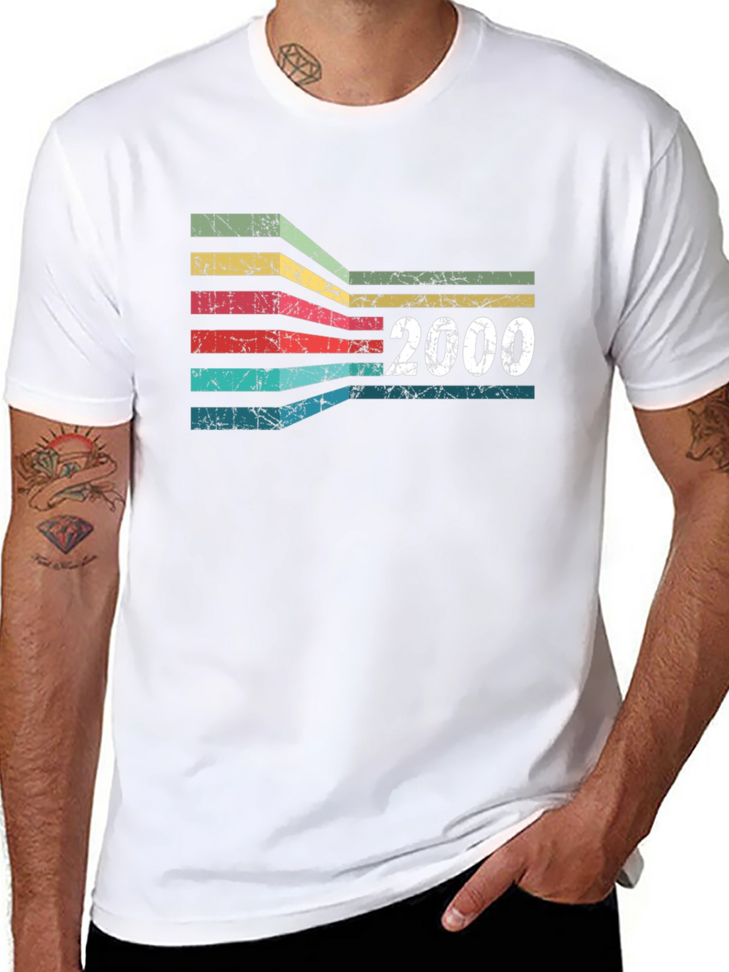 Retro 2000 Striped Graphic T-Shirt