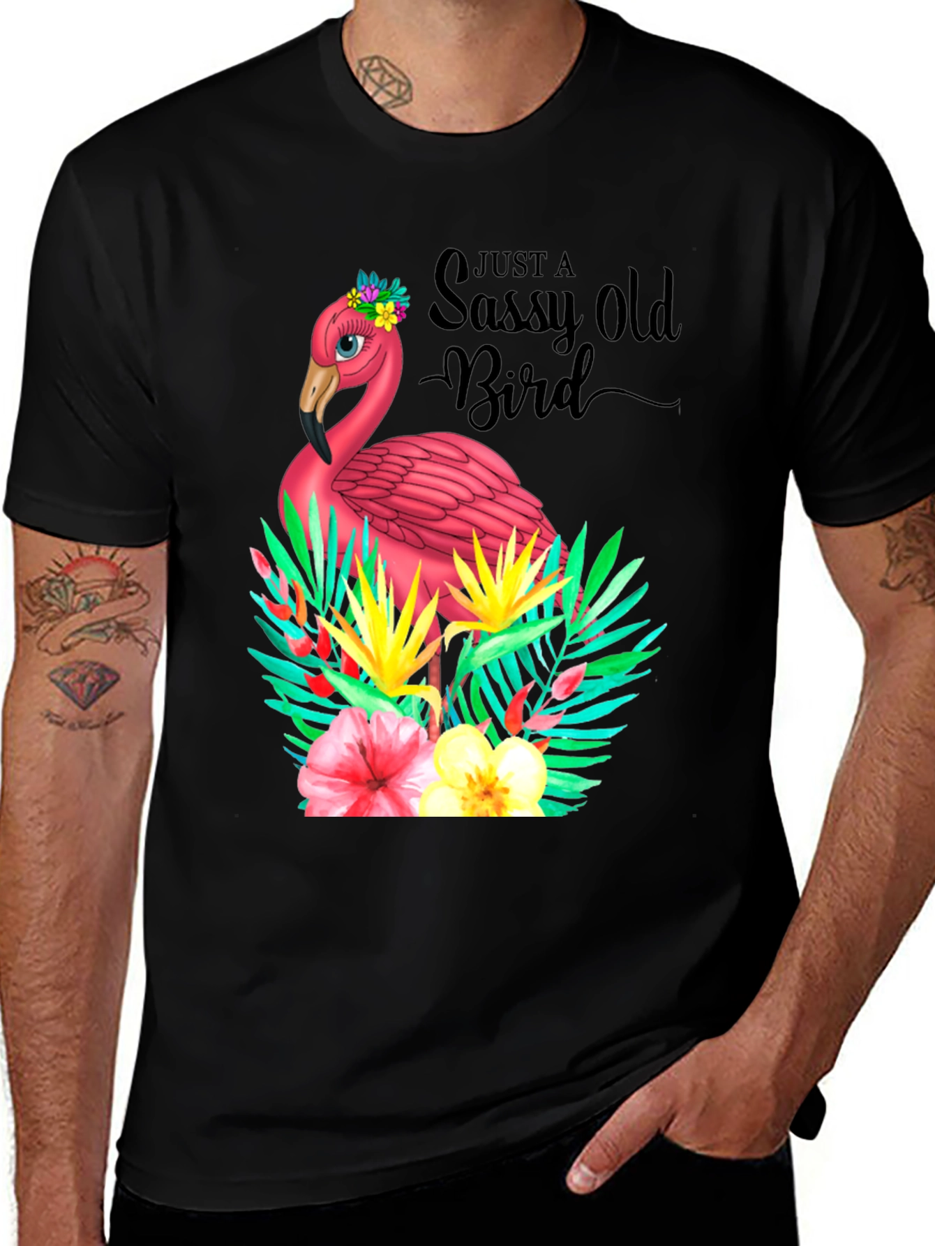 Sassy Old Bird Flamingo Graphic Tee