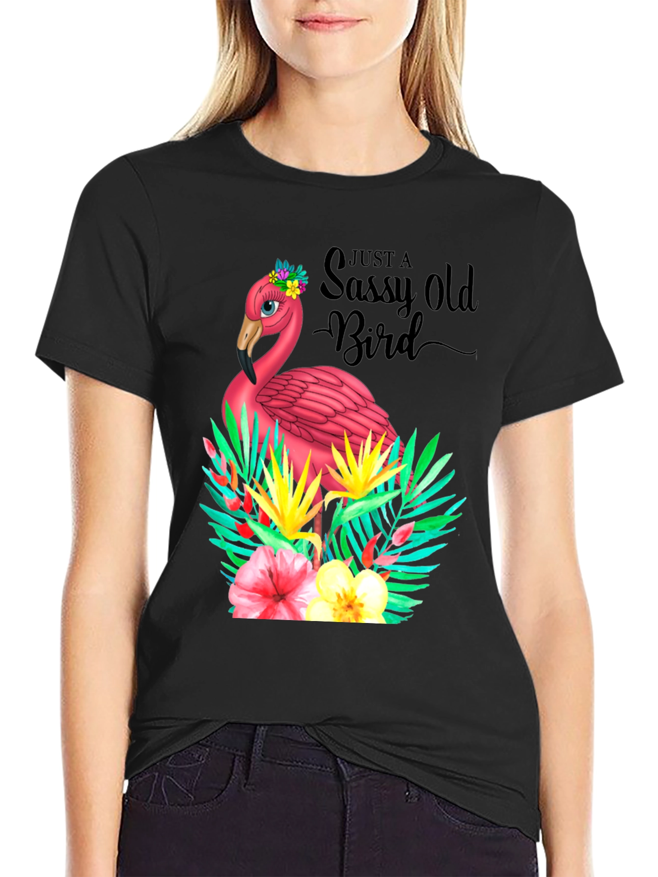 Sassy Old Bird Flamingo Graphic Tee