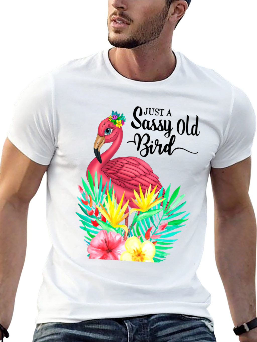 Sassy Old Bird Flamingo Graphic Tee