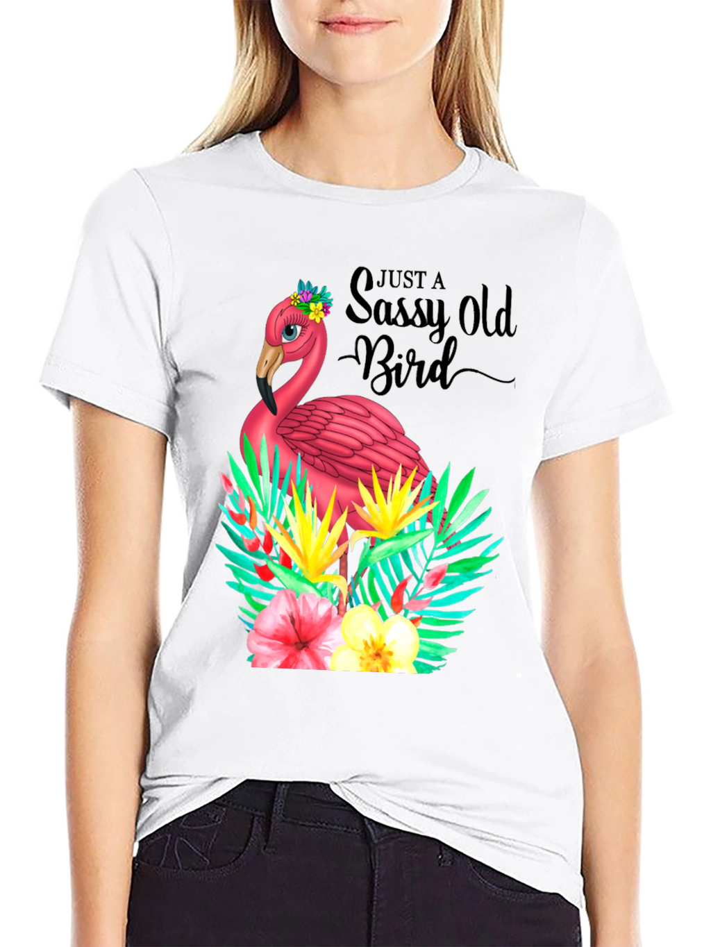 Sassy Old Bird Flamingo Graphic Tee