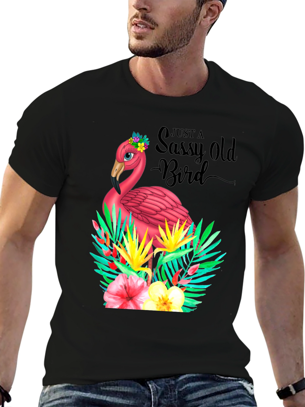 Sassy Old Bird Flamingo Graphic Tee