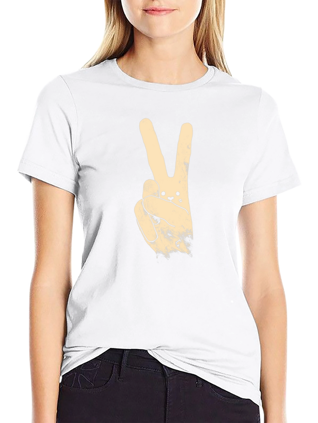 Peace Sign Bunny Graphic Tee - Black