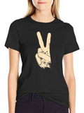 Peace Sign Bunny Graphic Tee - Black