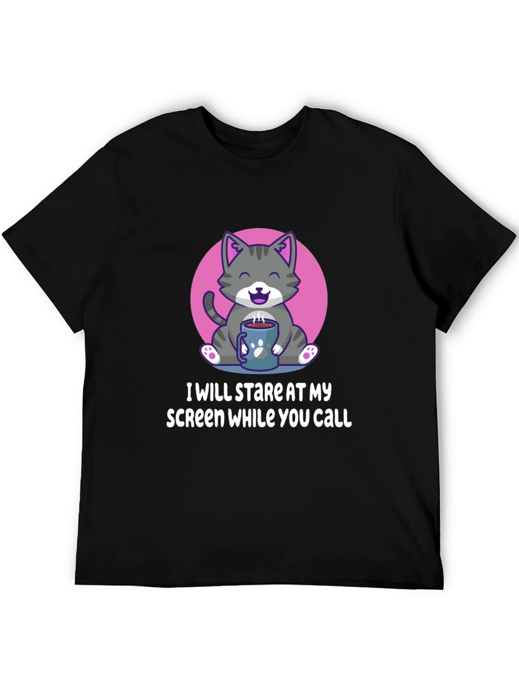 Funny Cat Stare Screen Black T-Shirt