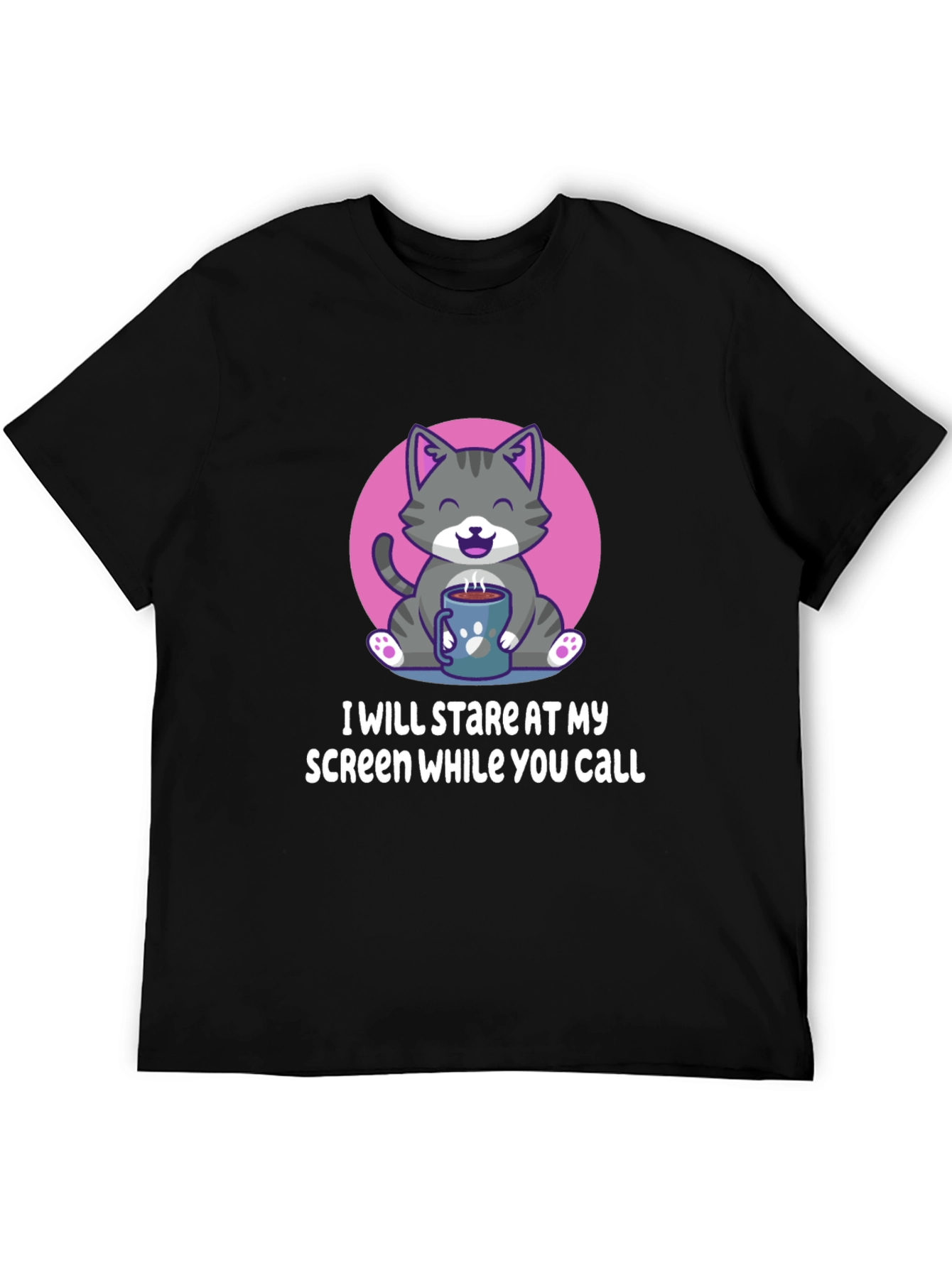 Funny Cat Stare Screen Black T-Shirt