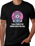 Funny Cat Stare Screen Black T-Shirt