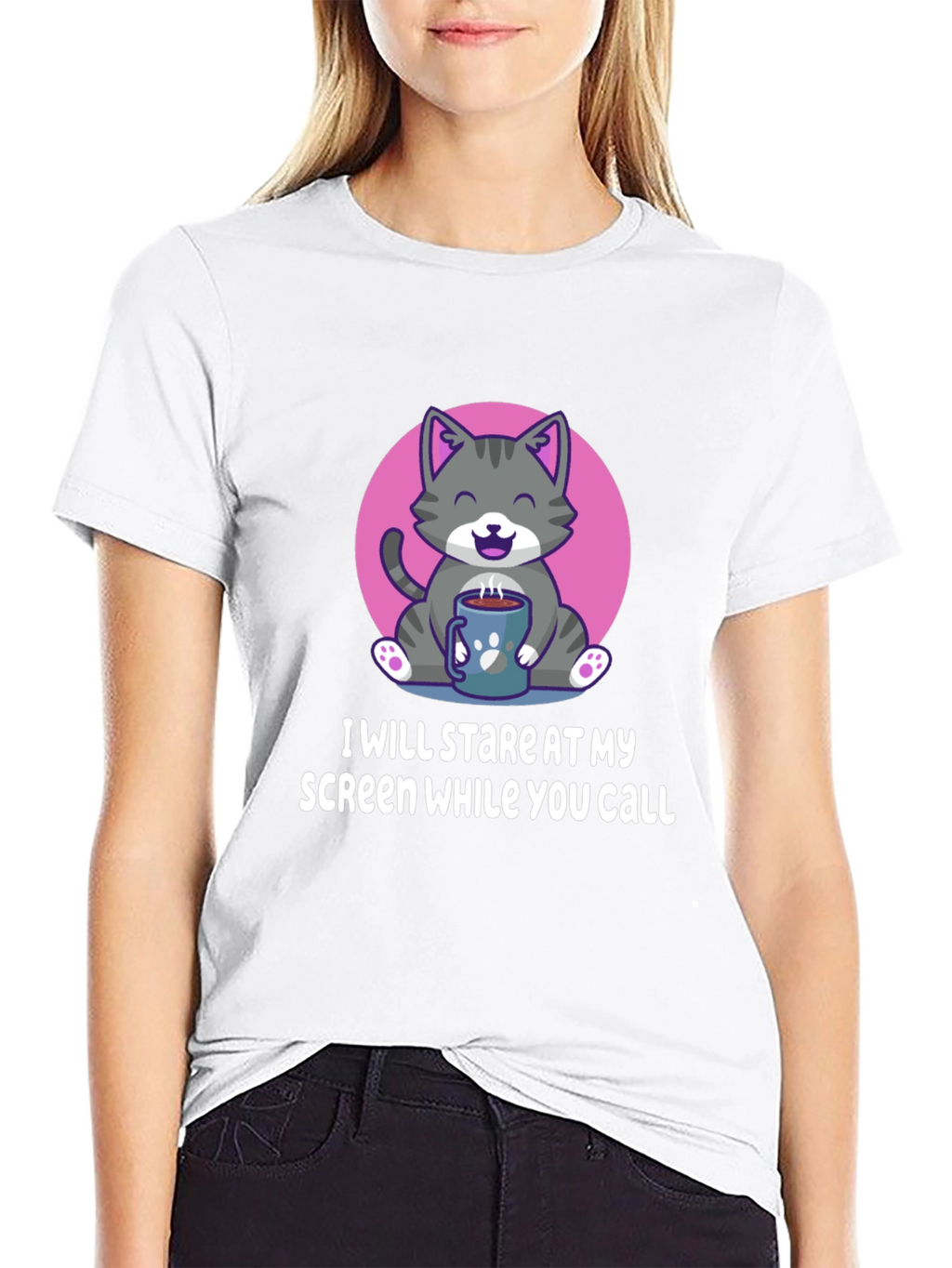 Funny Cat Stare Screen Black T-Shirt