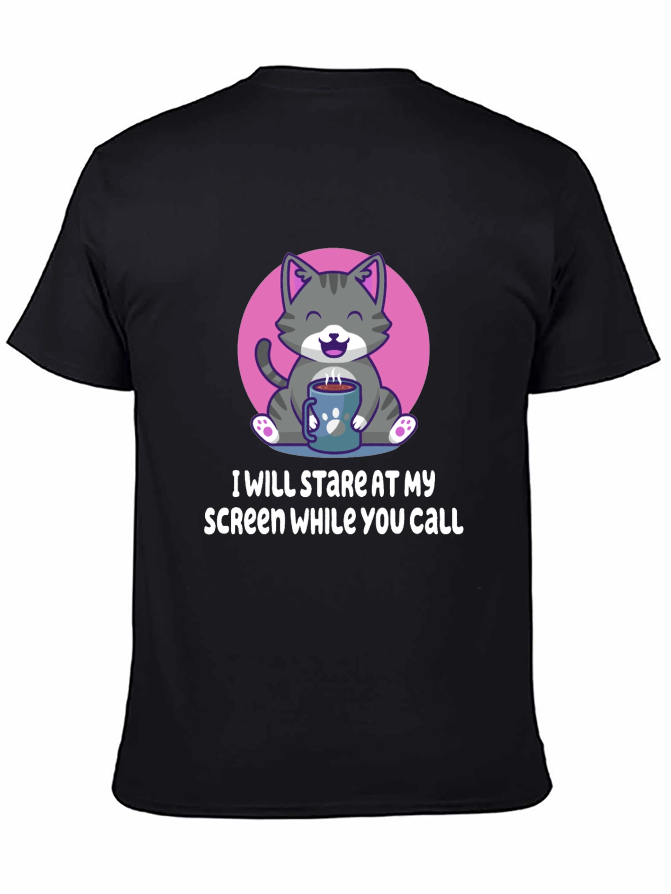 Funny Cat Stare Screen Black T-Shirt