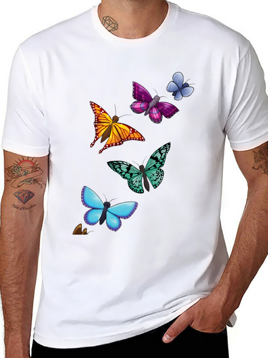Butterfly Print T-Shirt - Casual Style Short Sleeve