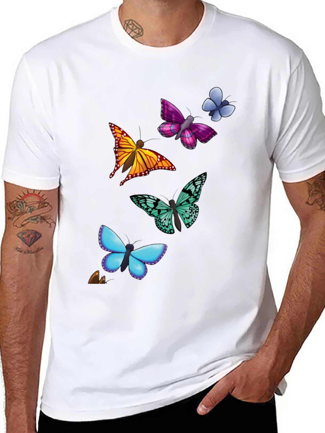 Butterfly Print T-Shirt - Casual Style Short Sleeve