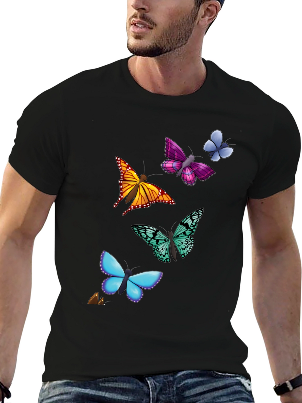 Butterfly Print T-Shirt - Casual Style Short Sleeve