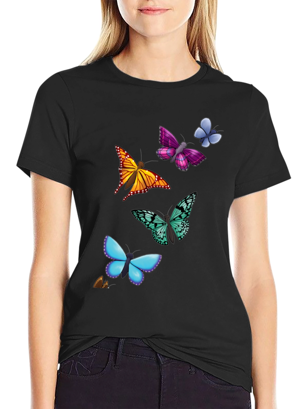 Butterfly Print T-Shirt - Casual Style Short Sleeve
