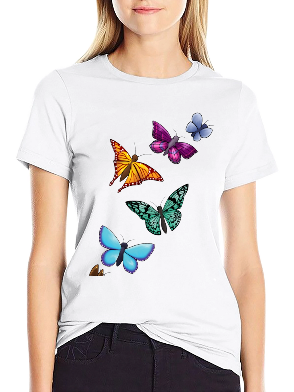 Butterfly Print T-Shirt - Casual Style Short Sleeve