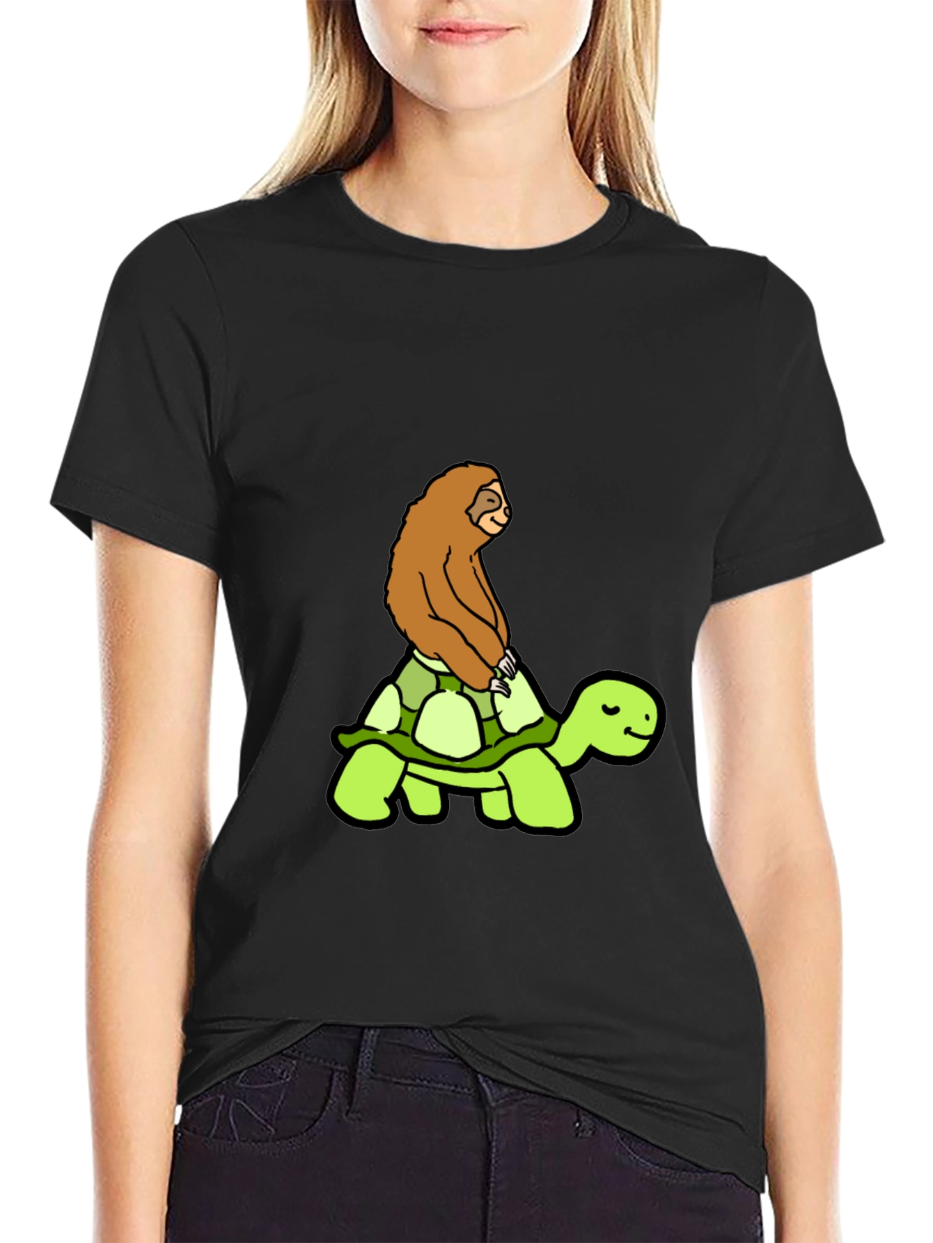 Sloth Riding Turtle T-Shirt Funny Slow Animals Tee